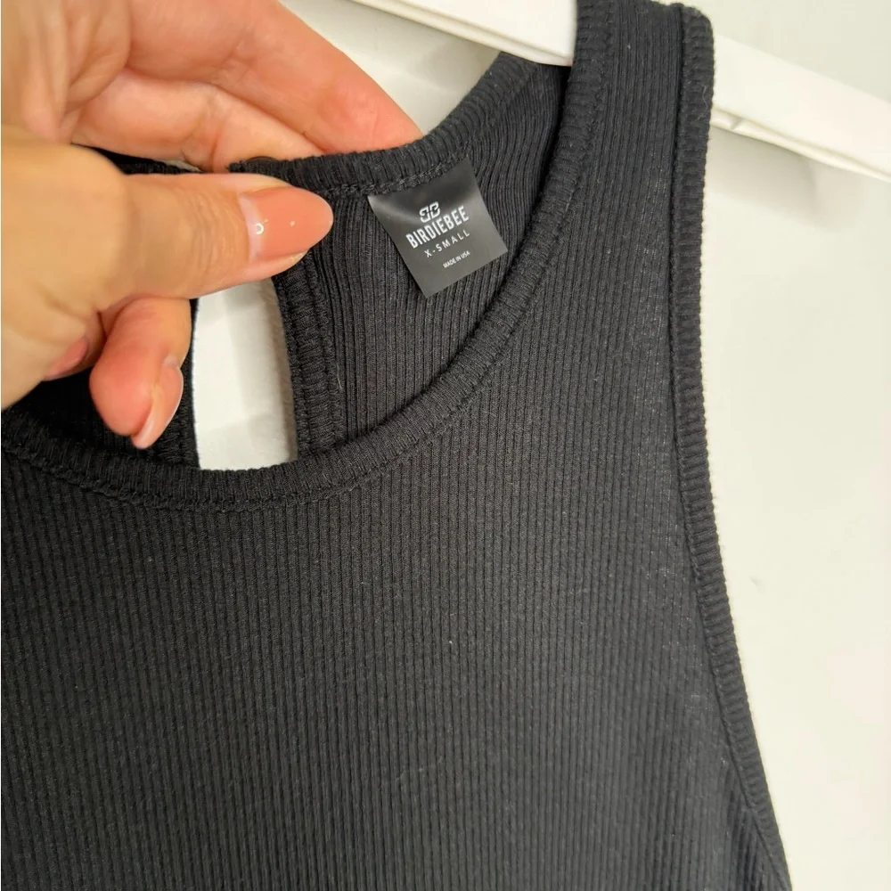 H11 Birdiebee Rib Knit Slit Black‎ Sleeves Dress